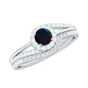 0.75 CT Classic Black Opal Engagement Ring with Diamond Enhancer