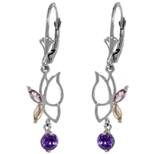 0.8 Carat 14K Solid White Gold Butterfly Earrings Amethyst