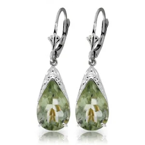 10 Carat 14K Solid White Gold Leverback Earrings Natural Green Amethyst