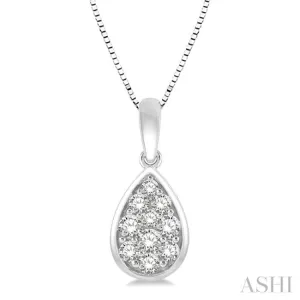 1/3 Ctw Pear Shape Round Cut Diamond Cluster Pendant With Chain in 14K White Gold