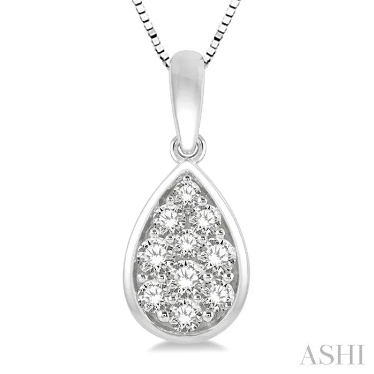 1/3 Ctw Pear Shape Round Cut Diamond Cluster Pendant With Chain in 14K White Gold