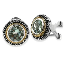 14K And 925 Sterling Silver Earrings With Green Amethyst (141E114809GA)