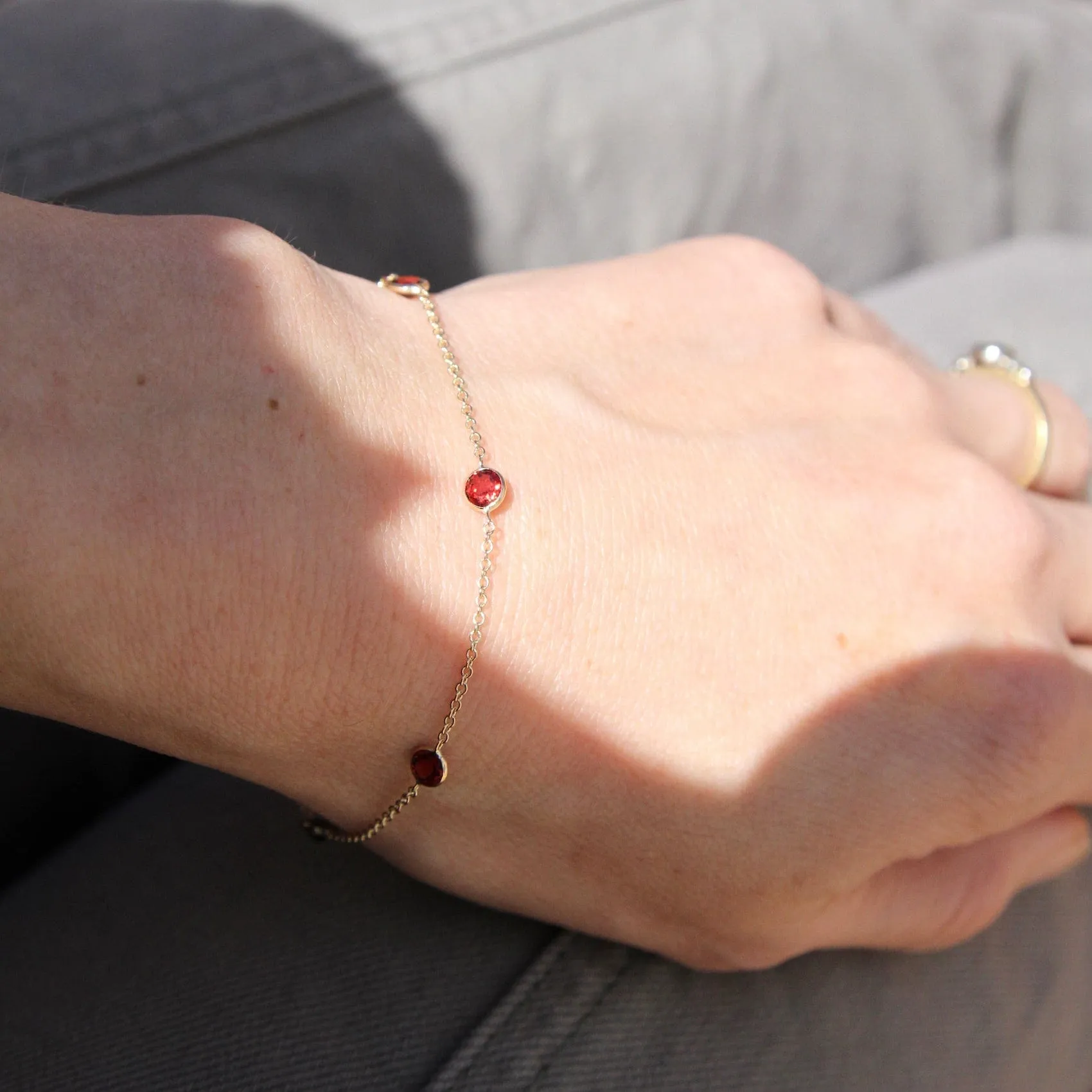 14k Garnet Station Bracelet