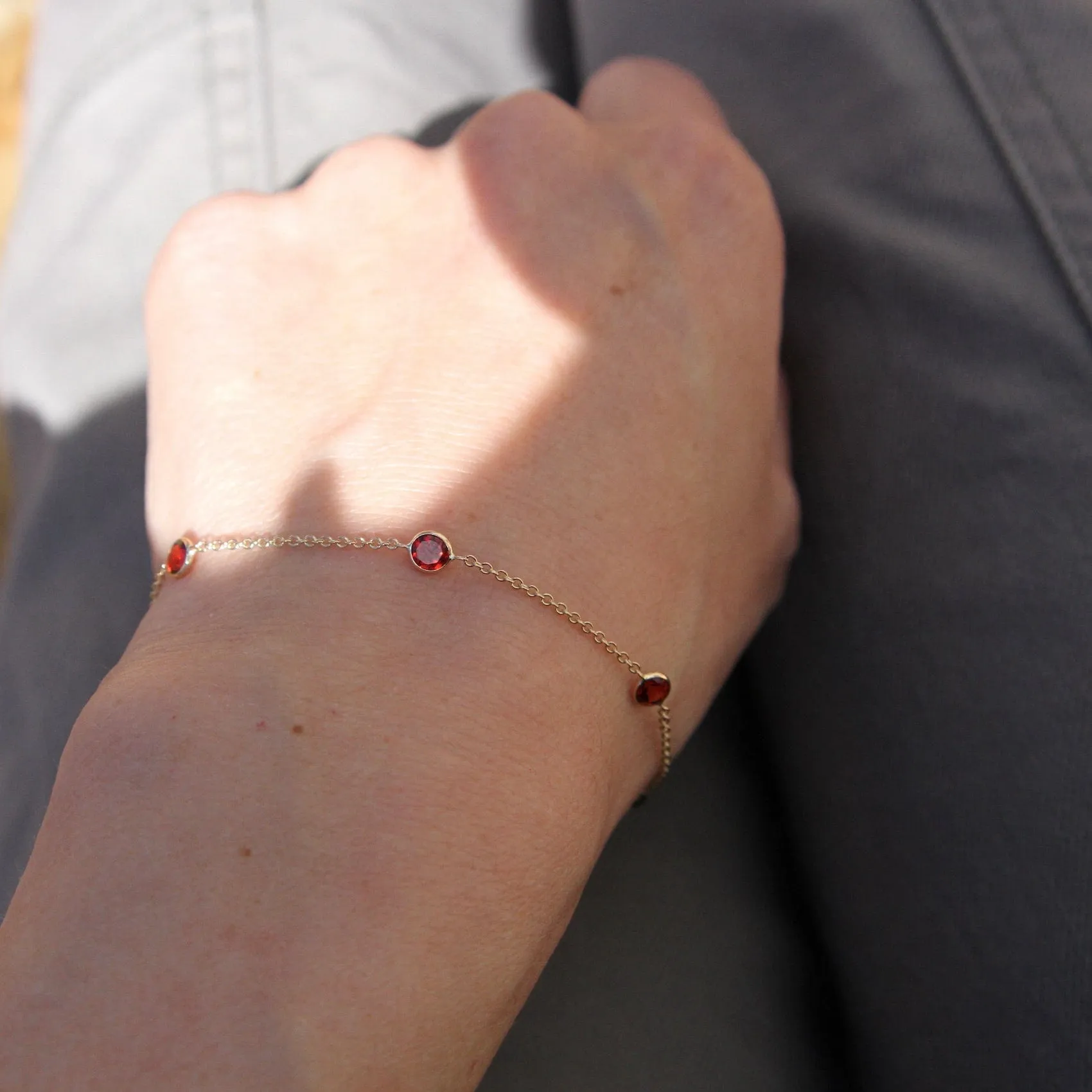 14k Garnet Station Bracelet