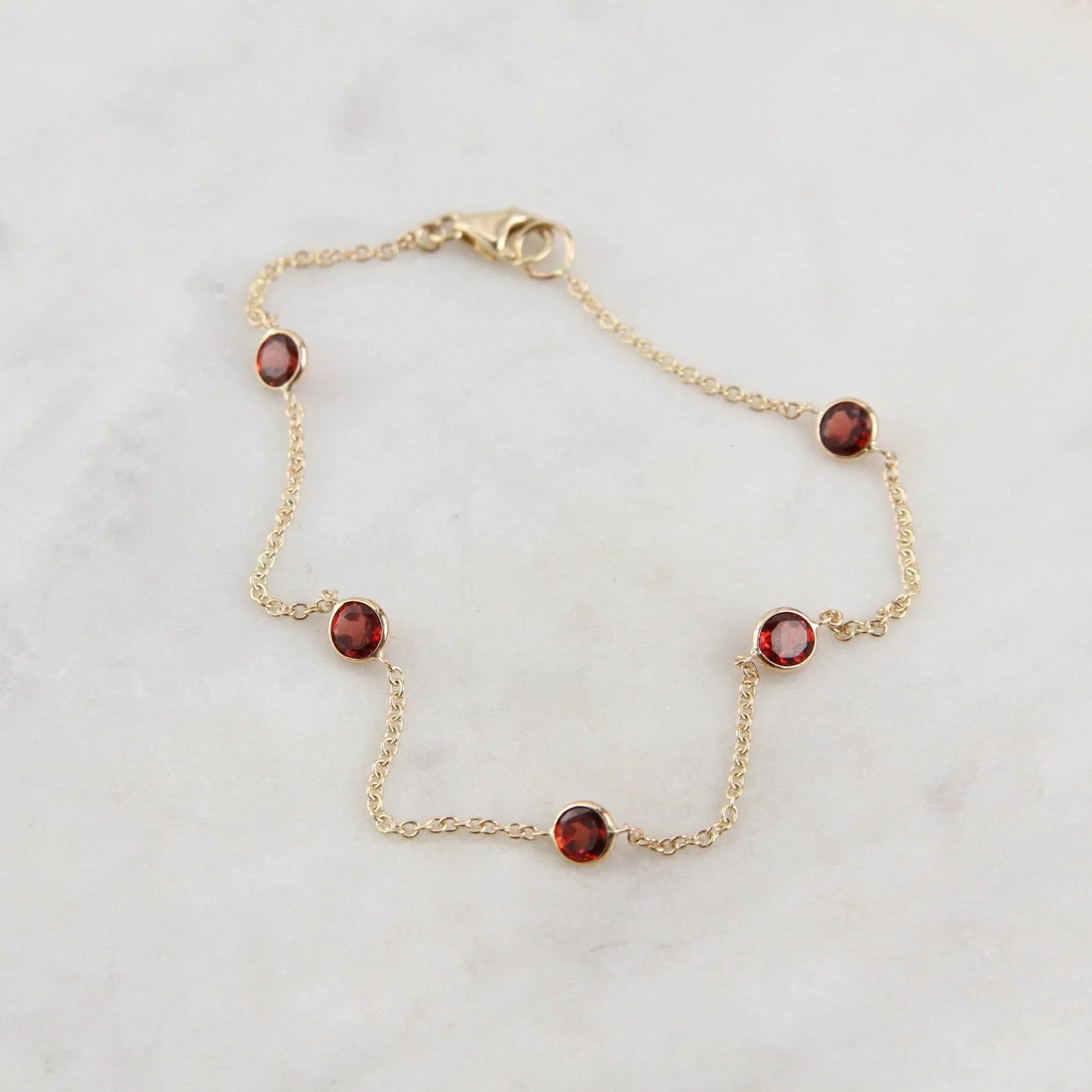 14k Garnet Station Bracelet