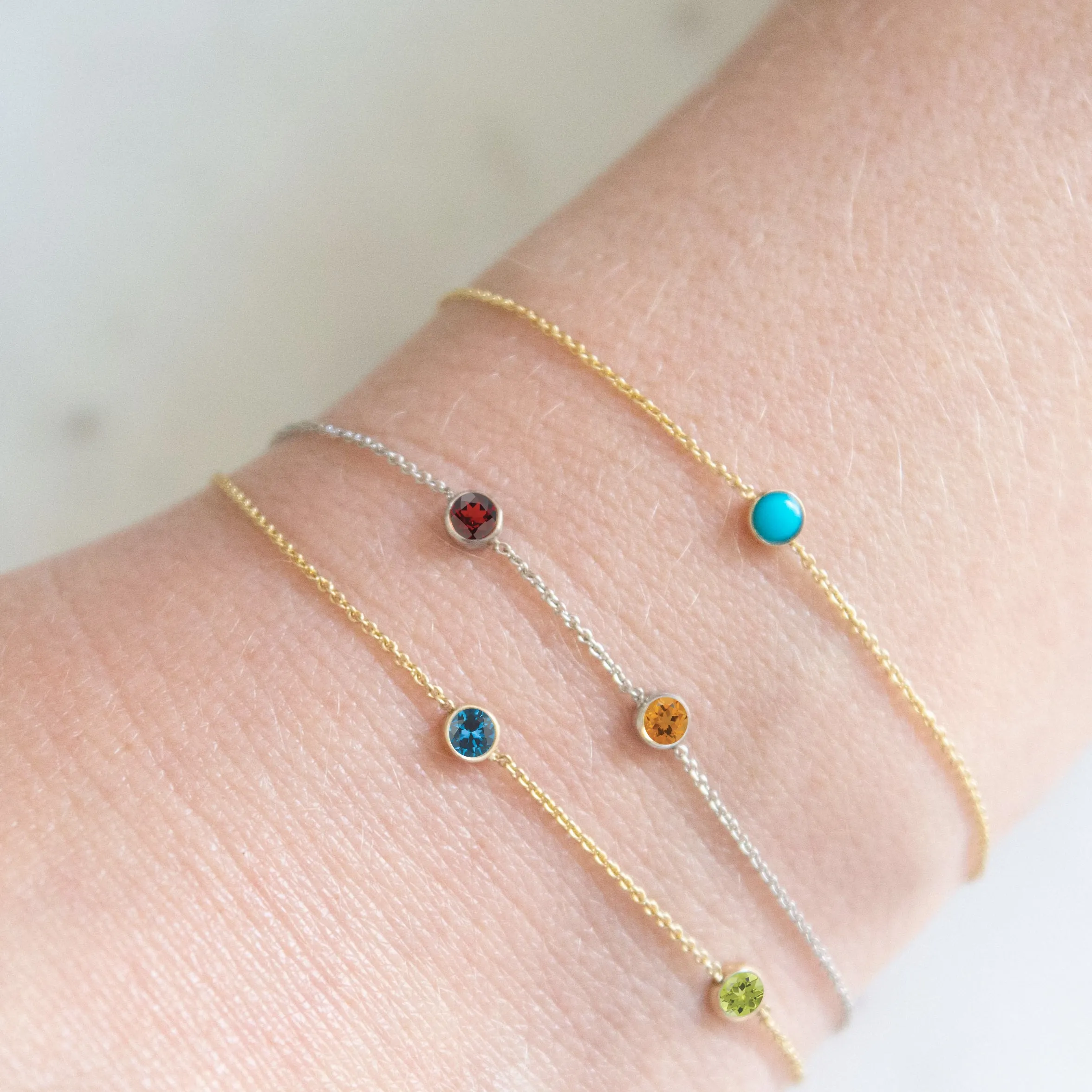 14K Gold 1 Birthstone Charm Bracelet