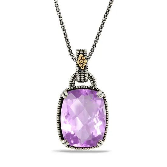 14K Gold And 925 Sterling Silver Pendant In Pink Amethyst (145NP8406TPA)