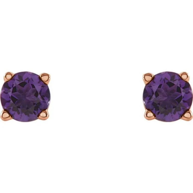 14K Rose 4 mm Natural Amethyst Stud Earrings