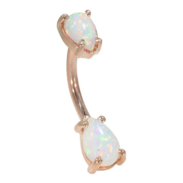 14K Rose Gold Teardrop Opal Belly Ring