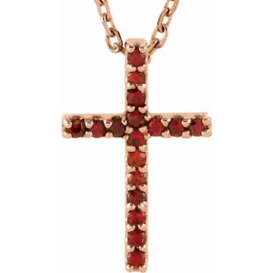 14K Rose Natural Mozambique Garnet Petite Cross 16" Necklace