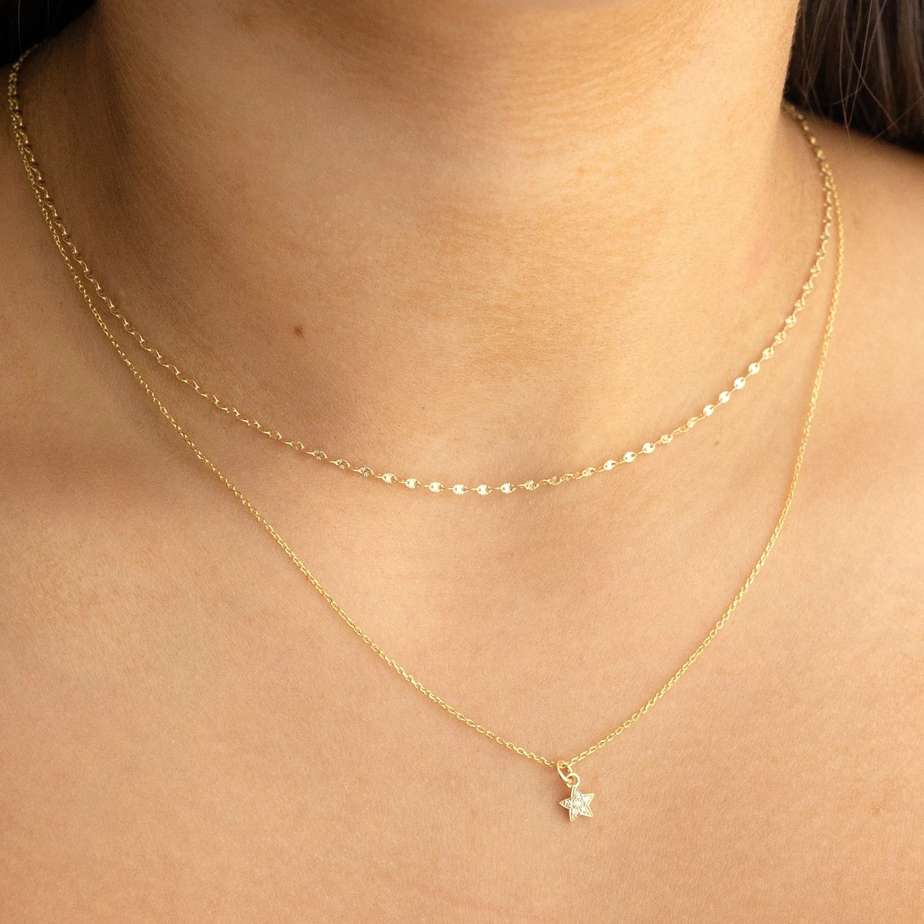 14k Solid Gold Tiny Diamond Star Necklace