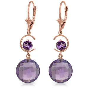 14K Solid Rose Gold Leverback Earrings Natural Amethyst Jewelry Genuine