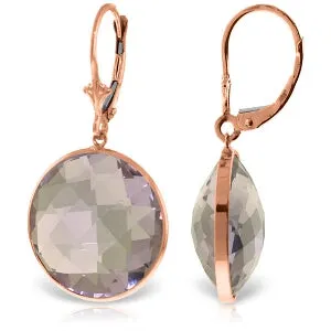 14K Solid Rose Gold Leverback Earrings Round Amethyst Certified