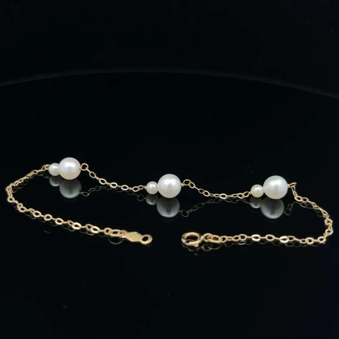 14K van luna - akoya pearl duet three-station bracelet