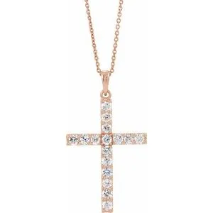 14K White 1/8 CTW Natural Diamond Cross 18" Necklace