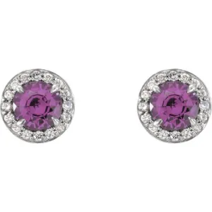 14K White 4 mm Natural Amethyst & 1/10 CTW Natural Diamond Earrings