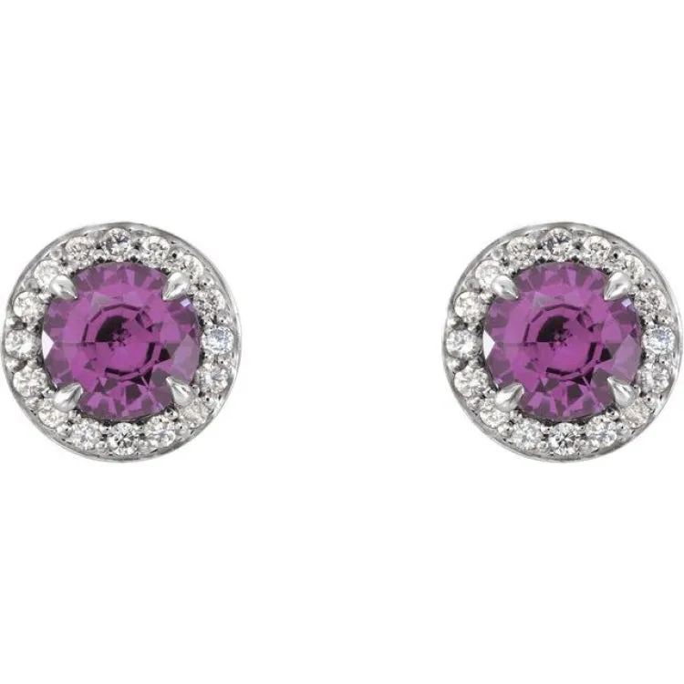 14K White 5 mm Natural Amethyst & 1/8 CTW Natural Diamond Earrings