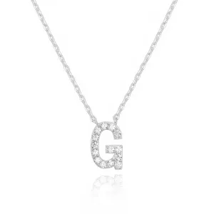 14k White Gold Created Diamond Initial G Letter Pendant Necklace Plated