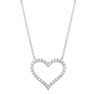 14k White Gold Open Heart Diamond Necklace