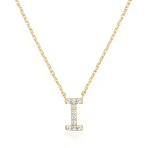 14k Yellow Gold Created Diamond Initial I Letter Pendant Necklace Plated