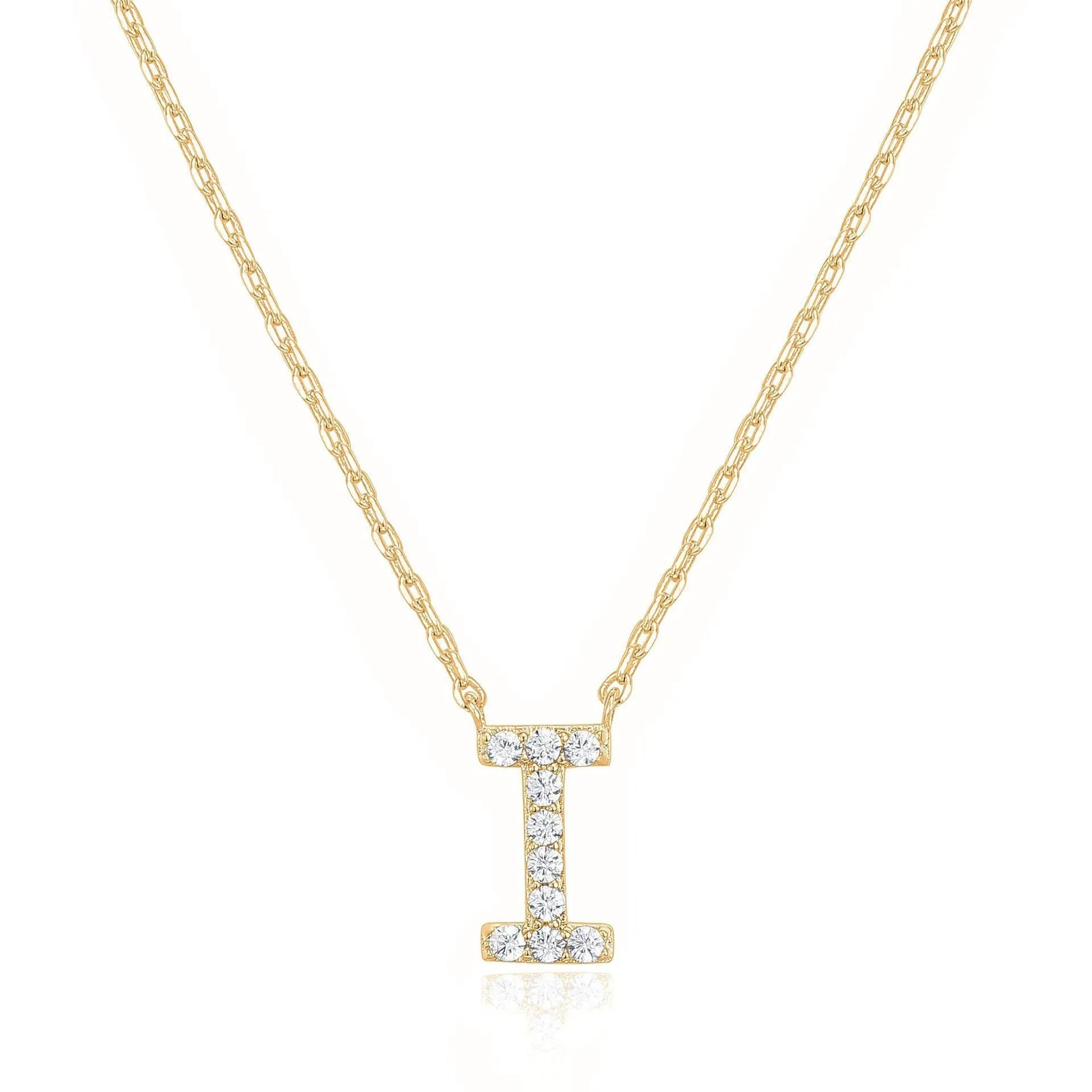 14k Yellow Gold Created Diamond Initial I Letter Pendant Necklace Plated