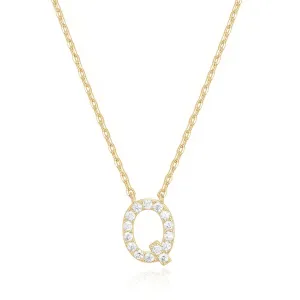 14k Yellow Gold Created Diamond Initial Q Letter Pendant Necklace Plated