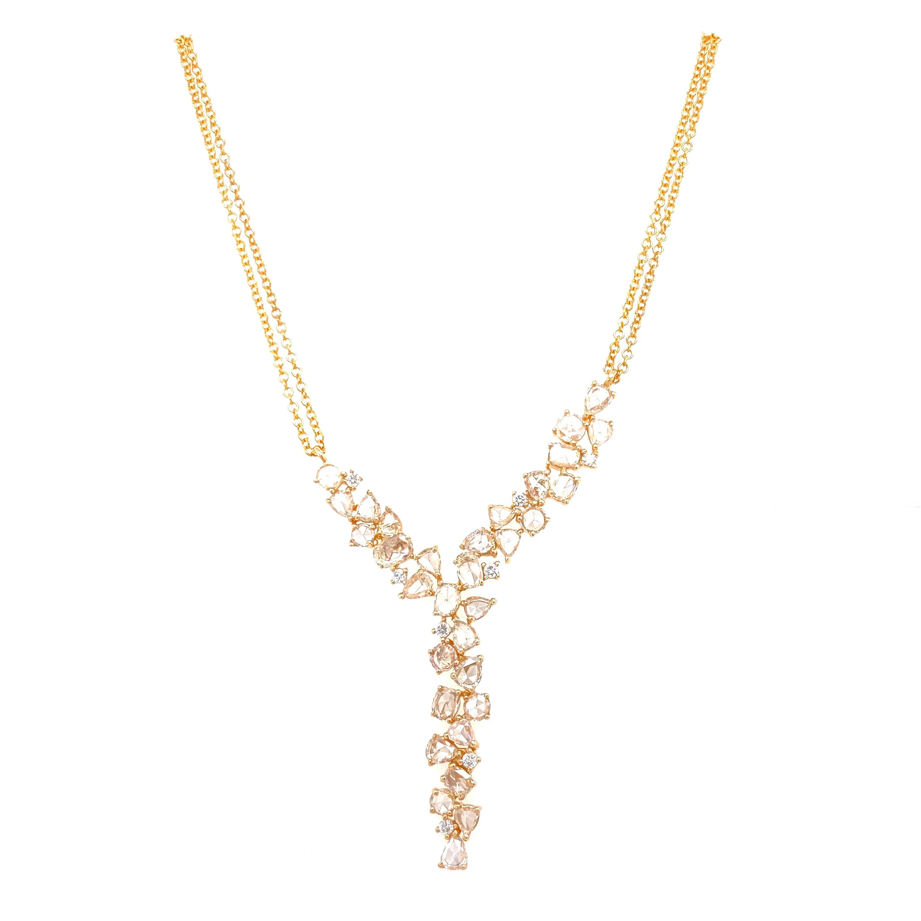 14K Yellow Gold Diamond Rosecut  V Form Necklace