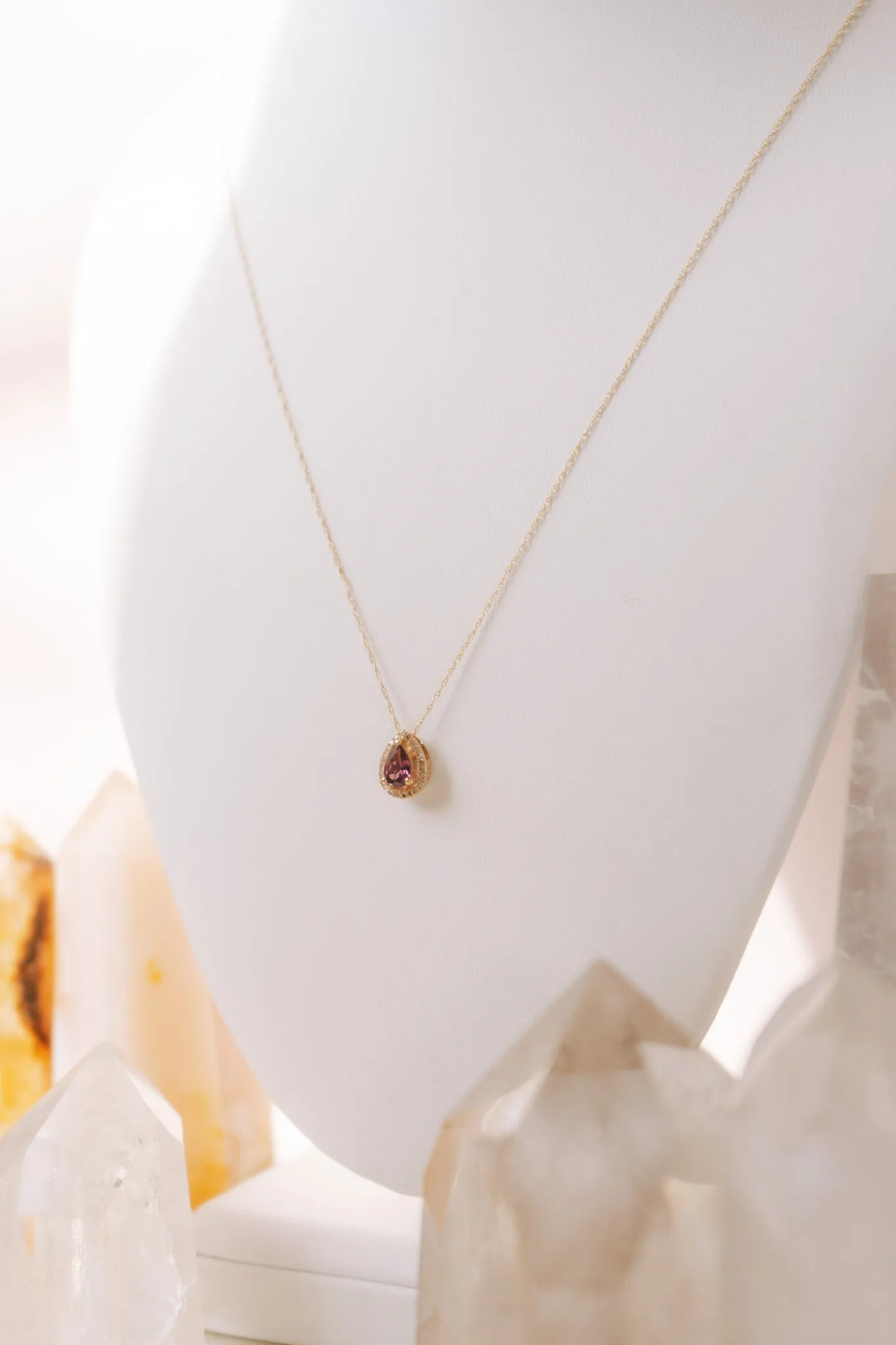 14kt Teardrop Garnet & Diamond Necklace