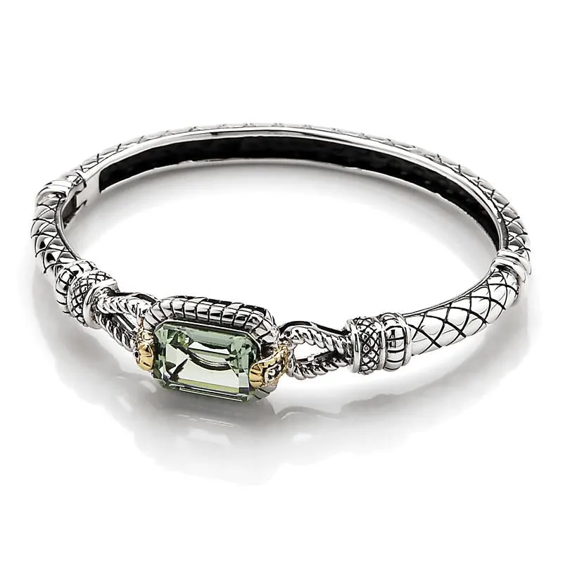 14Kt/Silver Green Amethyst and Diamond Bangle (141BG111265GADM)