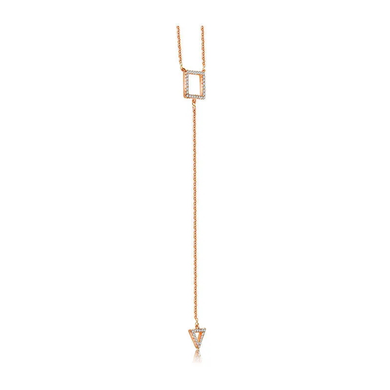 18k Gold Hollow Square Dangling Diamond Necklace