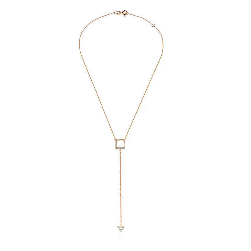 18k Gold Hollow Square Dangling Diamond Necklace