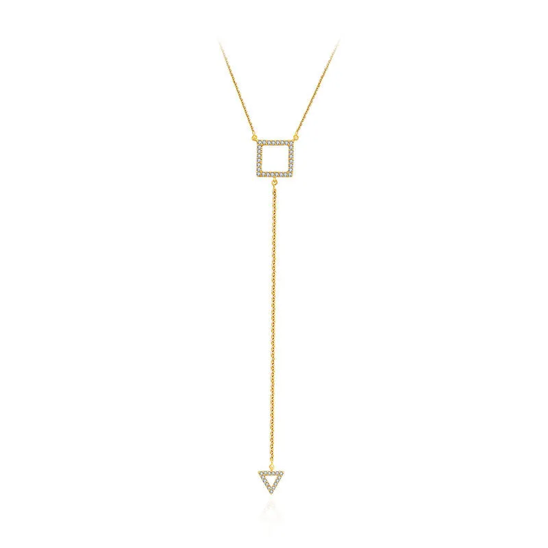 18k Gold Hollow Square Dangling Diamond Necklace