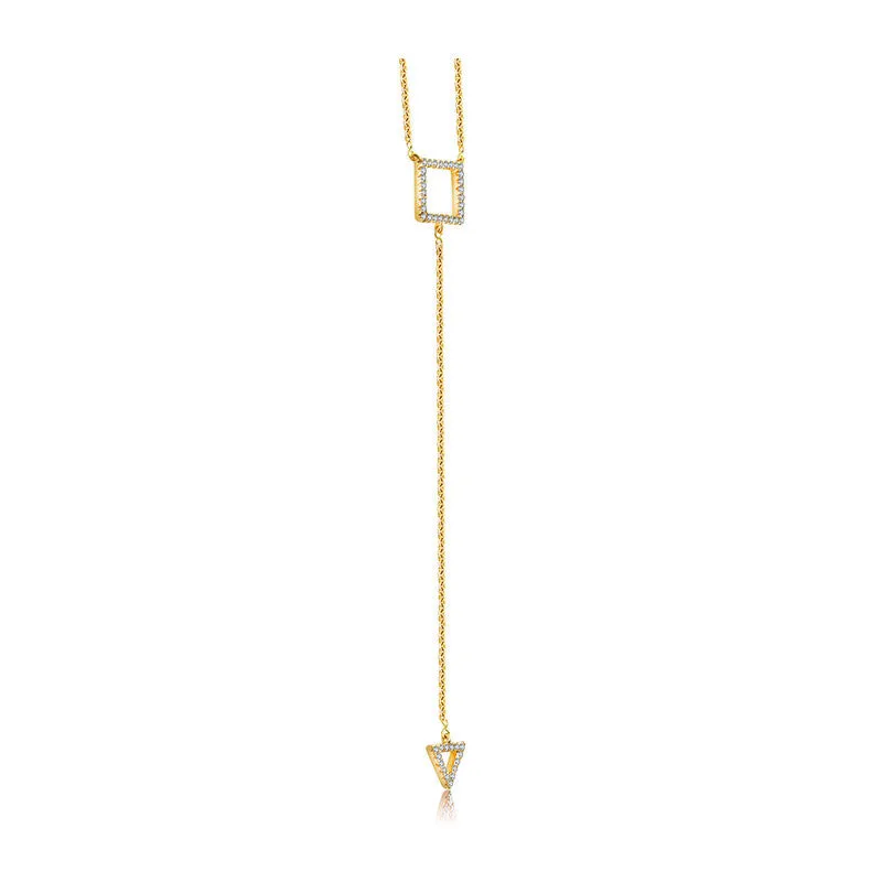 18k Gold Hollow Square Dangling Diamond Necklace