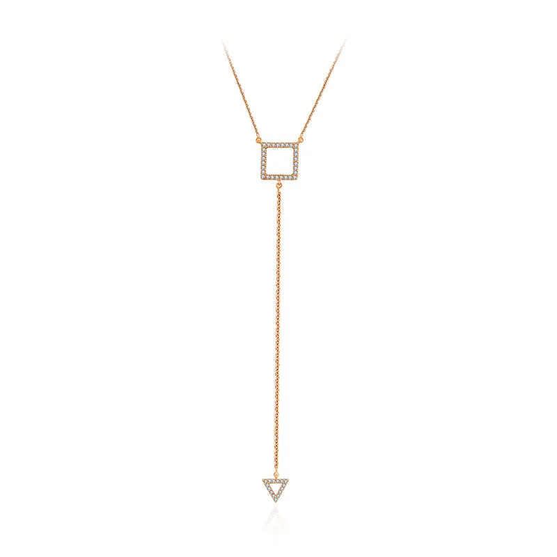 18k Gold Hollow Square Dangling Diamond Necklace