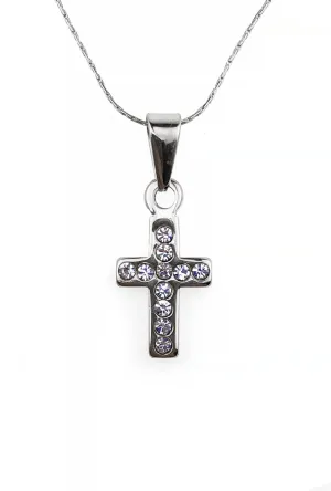 18K White Gold 3 ct Created Diamond Cross Stud Necklace Plated 18 inch