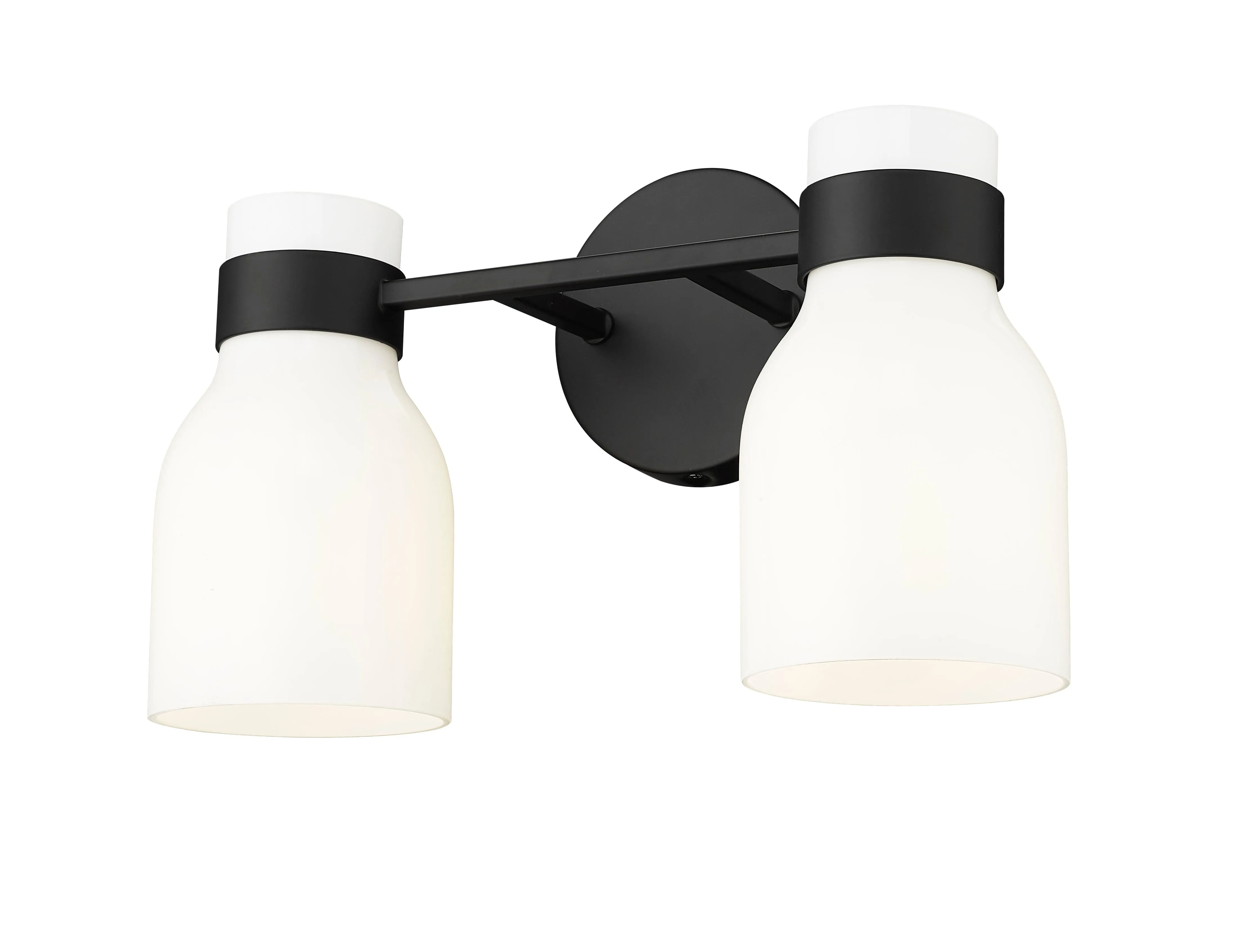 2 Lamps Corella Vanity Light - Matte Black - Opal Shiny Glass - 14in. Wide