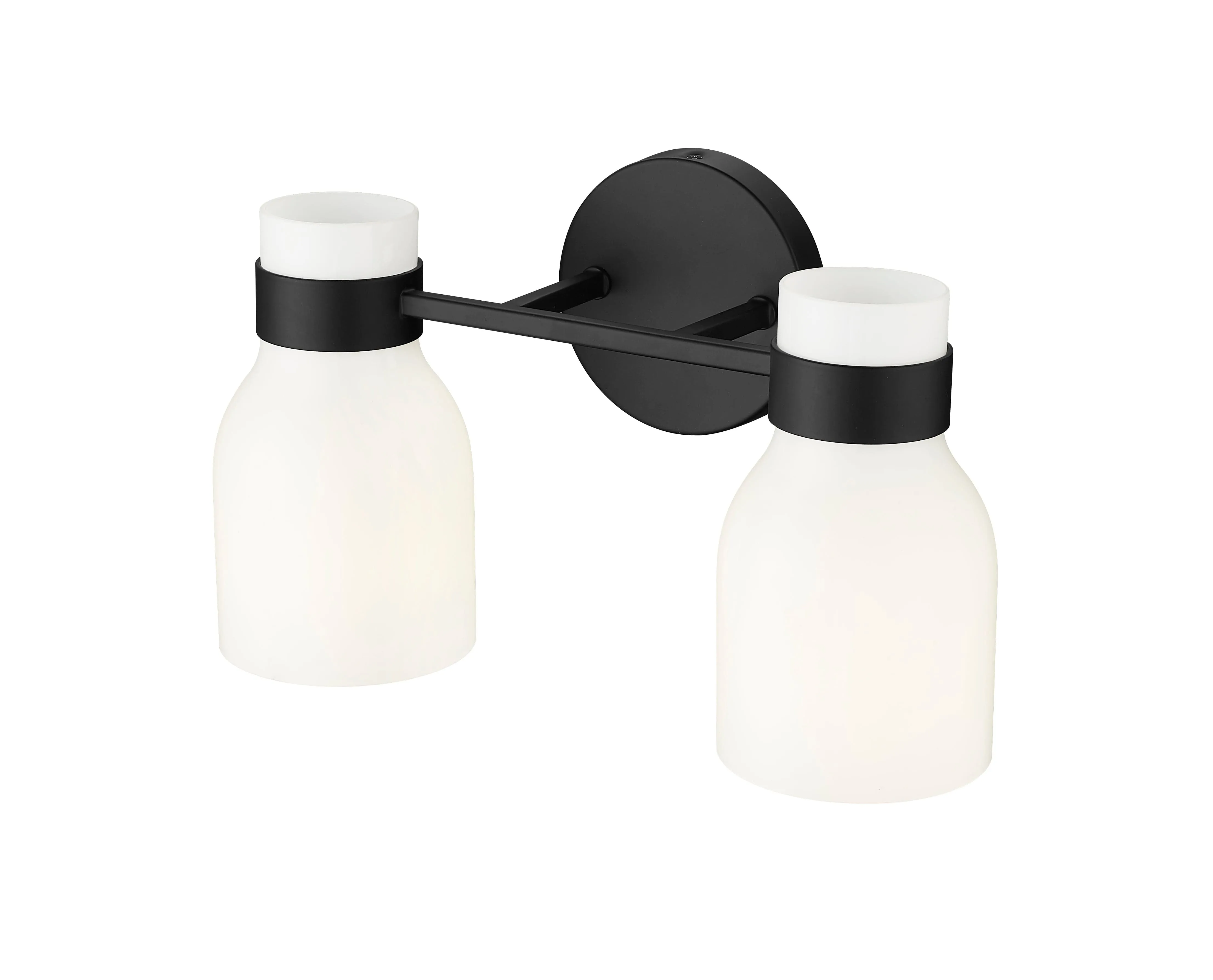 2 Lamps Corella Vanity Light - Matte Black - Opal Shiny Glass - 14in. Wide