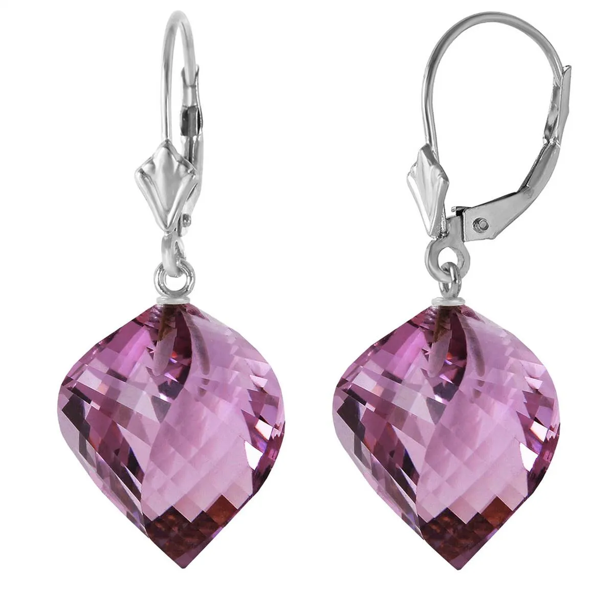 21.5 Carat 14K Solid White Gold Leverback Earrings Twisted Briolette Amethyst