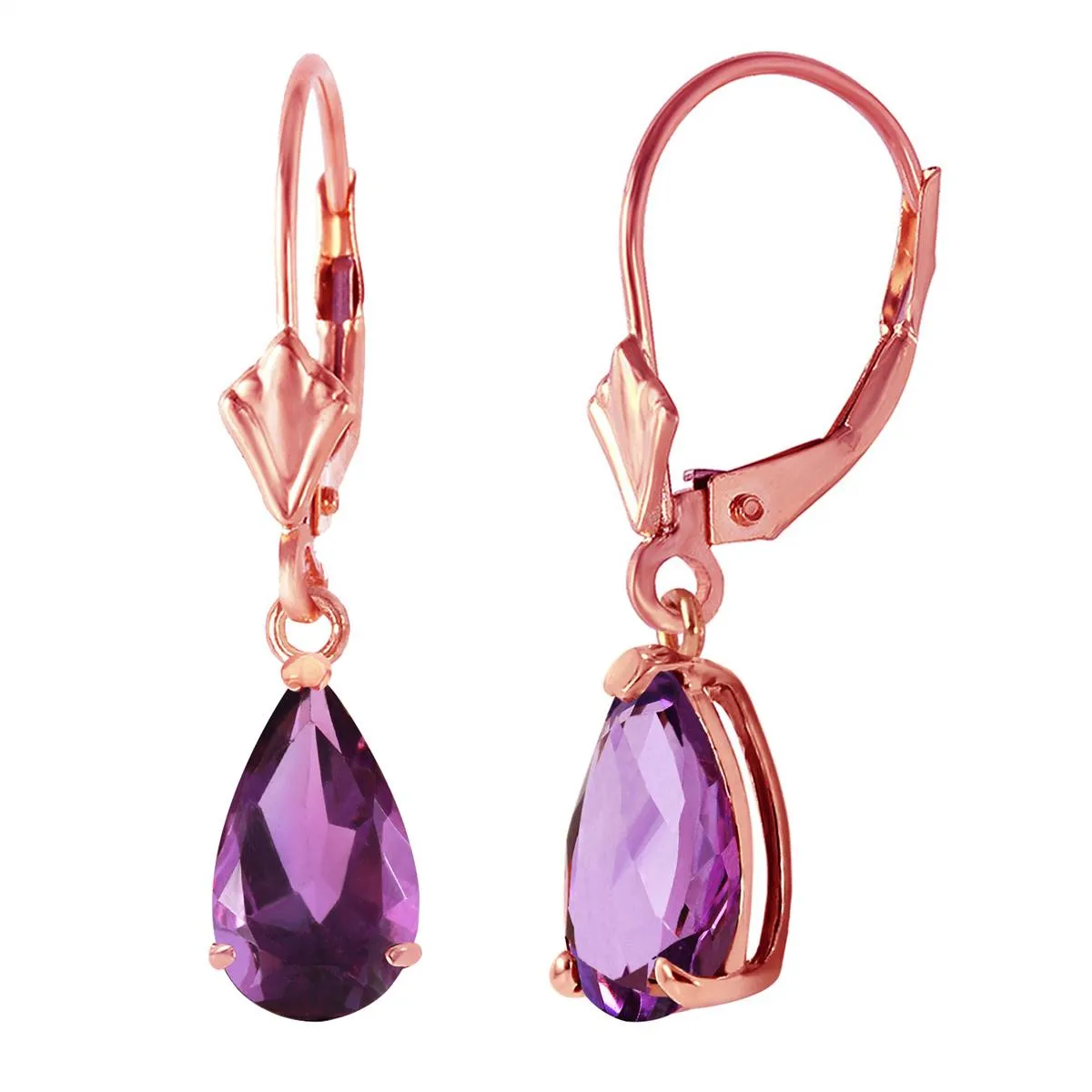 2.5 Carat 14K Solid Rose Gold Leverback Earrings Amethyst