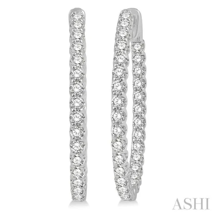 3 ctw Round Cut Diamond In-Out Oval Shape Hoop Earrings in 14K White Gold