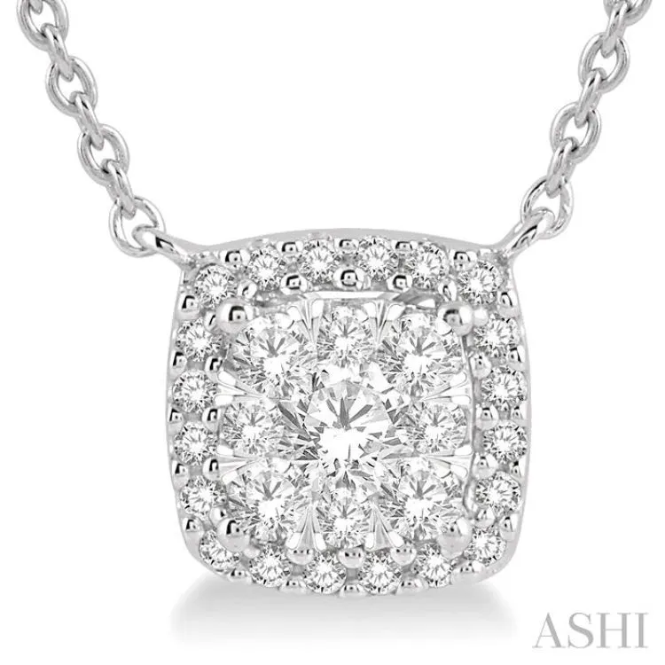 3/4 Ctw Cushion Shape Lovebright Diamond Necklace in 14K White Gold