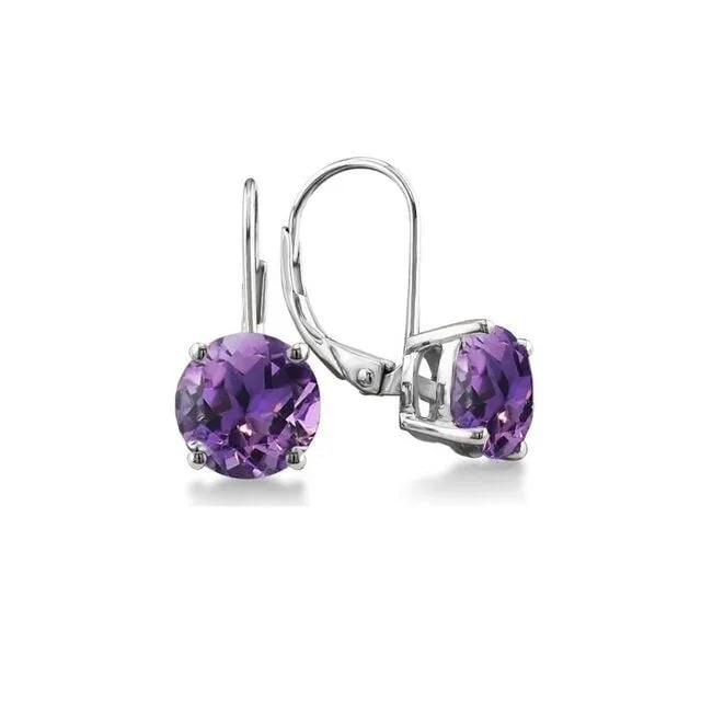 3.50 CTTW Genuine Amethyst Leverback Earrings in Solid Sterling Silver