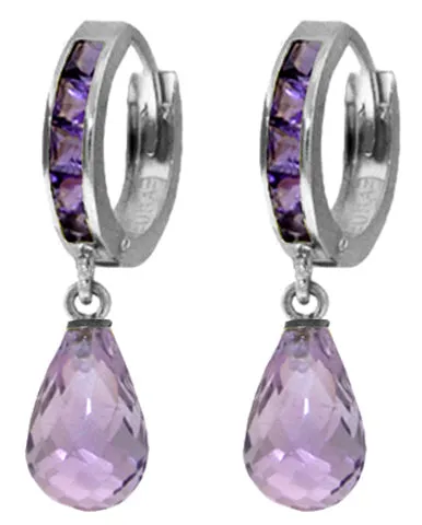 5.35 Carat 14K Solid Yellow Gold Hoop Earrings Dangling Amethyst