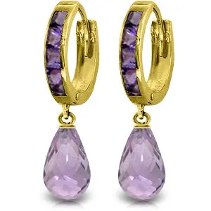 5.35 Carat 14K Solid Yellow Gold Hoop Earrings Dangling Amethyst