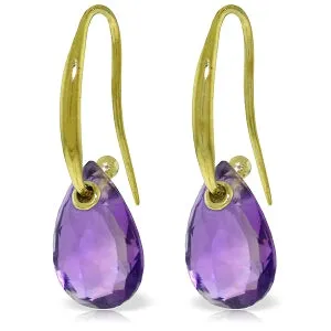 8 Carat 14K Solid Yellow Gold Fish Hook Earrings Amethyst