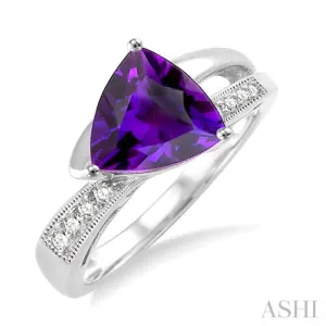 8x8mm Trillion Cut Amethyst and 1/20 Ctw Single Cut Diamond Ring in 10K White Gold