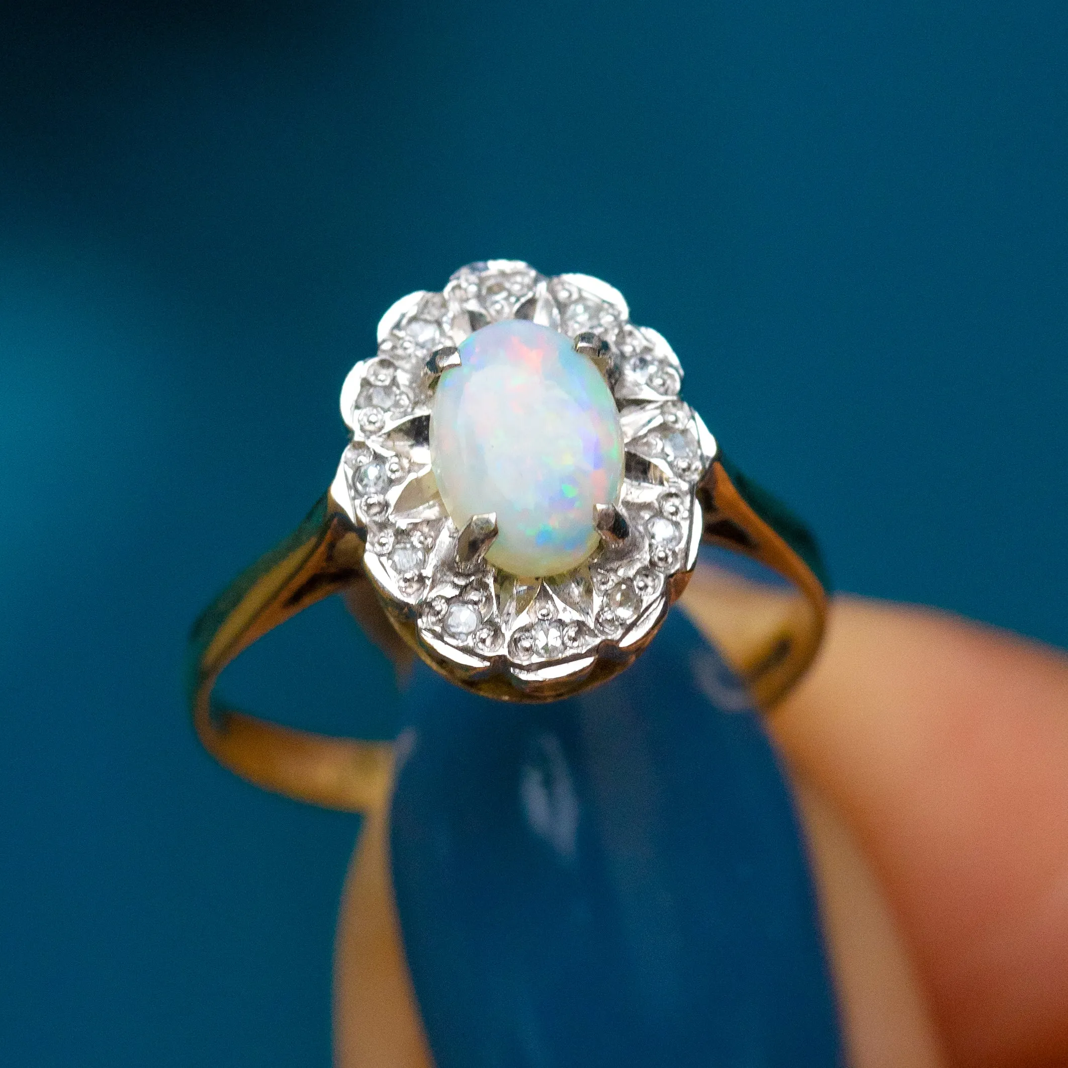 9ct Gold Opal Diamond Cluster Ring, 0.40ct Opal