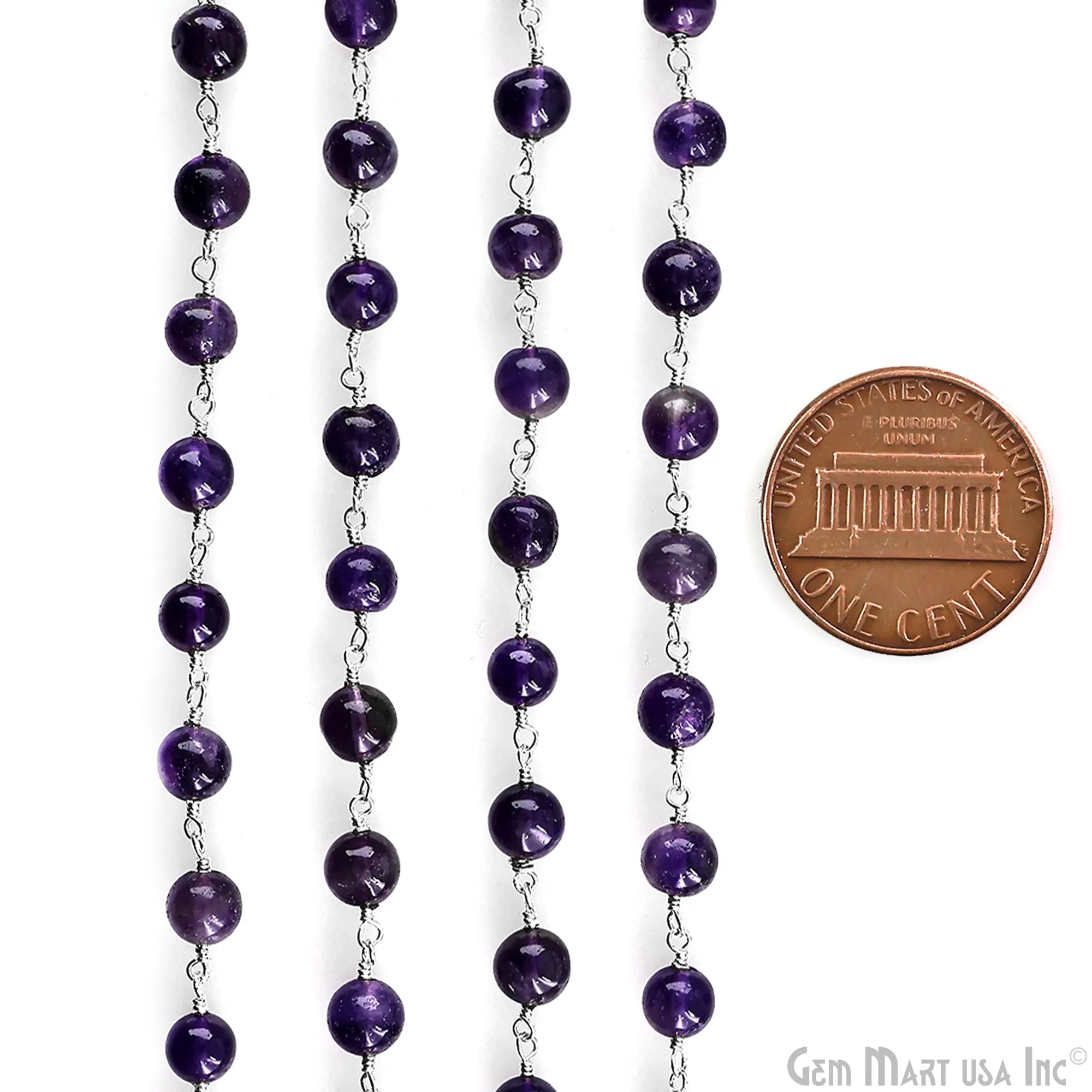 Amethyst 6mm Cabochon Beads Silver Wire Wrapped Rosary Chain