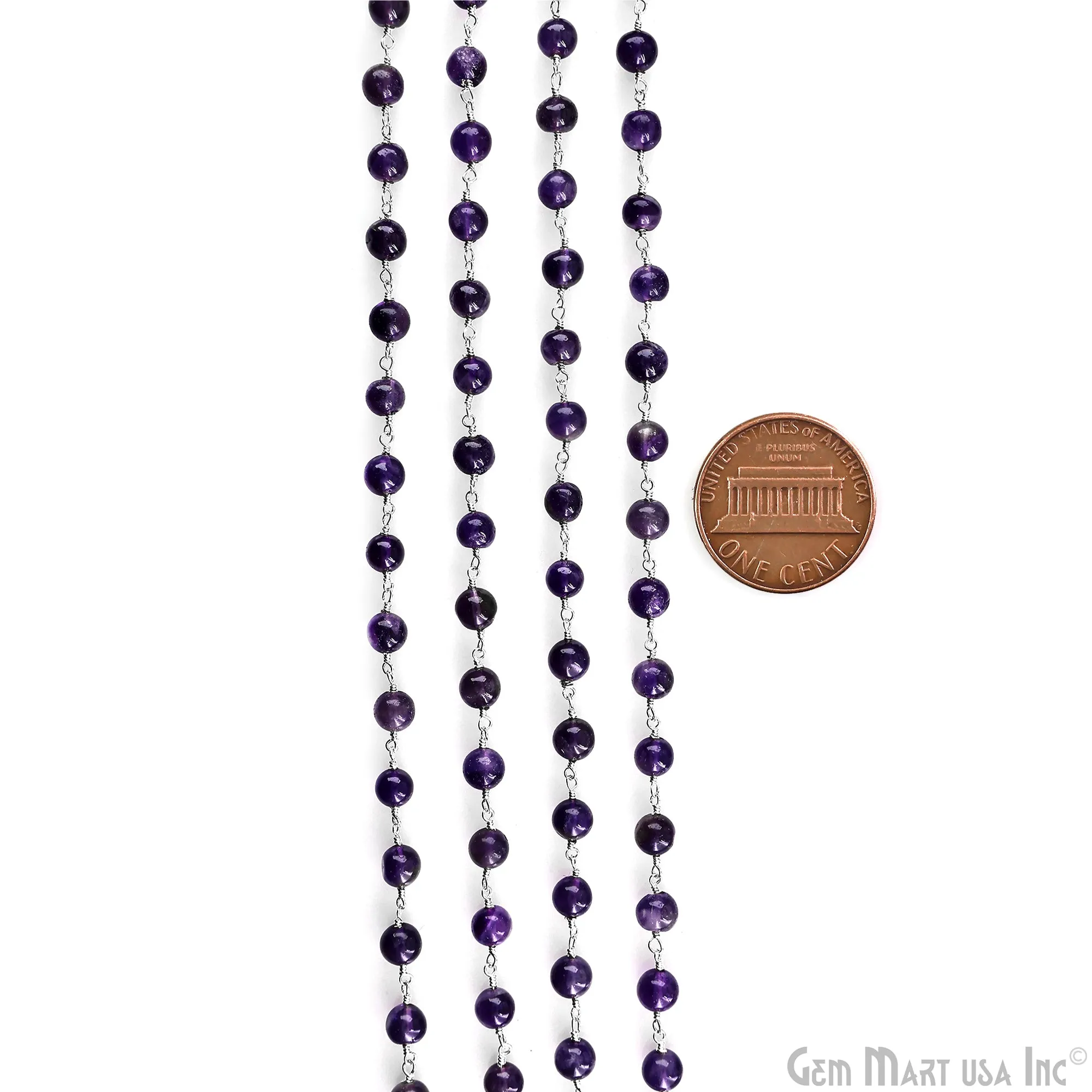 Amethyst 6mm Cabochon Beads Silver Wire Wrapped Rosary Chain