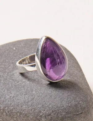 Amethyst Teardrop Gemstone Ring - Size 7